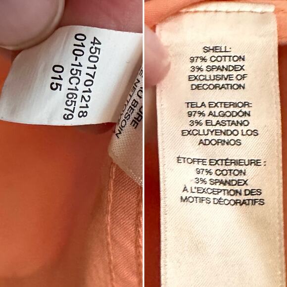 Chico’s No Iron Button Down Sz 3 XL Sz 16 Peach Orange Tunic Length Coastal Prep - Picture 5 of 6